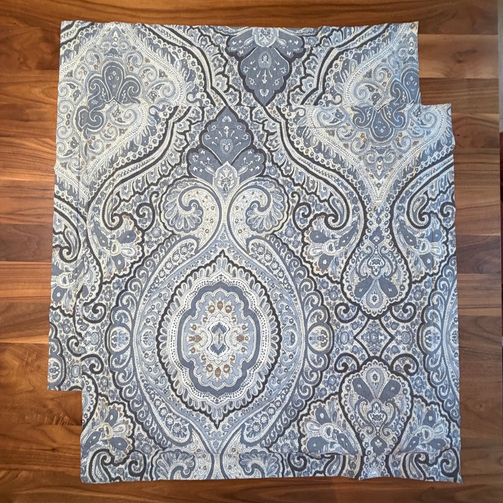 Pottery Barn Euro Pillow Sham Set of 2 Gray Blue Paisley 26"x26" Cotton Bedding